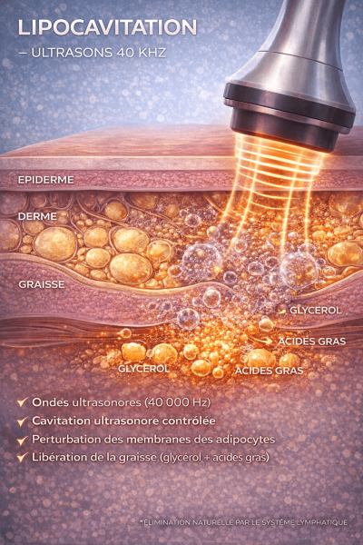Lipocavitation à Agadir – fonctionnement des ultrasons 40 kHz pour éliminer la graisse localisée